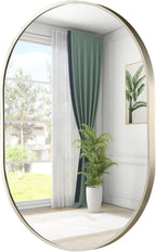 Brushed Nickel Mirror, 24"x36" Oval Bathroom Mirror, Oval Mirror with Brushed Metal Frame, Wall Mount Mirrors Decor for Bathroom, Bedroom, Entryway (Hangs Horizontally or Vertically)