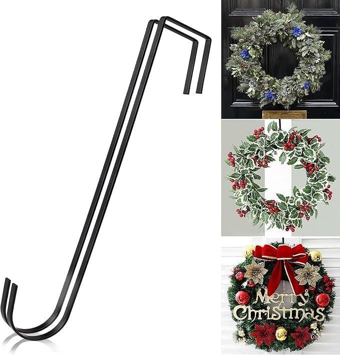 12 in Wreath Hanger Black Wreath Hangers for Front Door 2 Pack Wreaths Hangers Hook Over The Door Hook Christmas Wreaths Holder Halloween Easter Home Wreaths Hanging Hooks Decoration