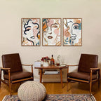 KAlRNE Abstract Human Face Wall Art Set of 3(16”X24”),Boho Line Wall Decor,Modern Matisse Framed Canvas Paintings,Colorful Floral Graffiti Art Prints For Living Room Bedroom Office Decoration