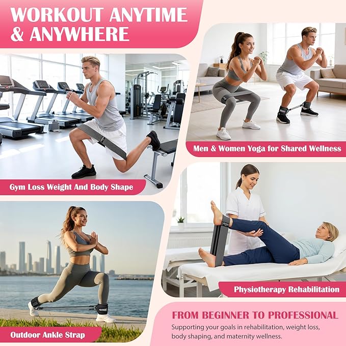 Ankle Resistance Bands with Cuffs & Fabric Resistance Bands Set - Legs & Glutes Workout Equipment for Women & Men, Home Gym Heavy Exercise Bands for Hip, Yoga, Strength Training, Rehab, Pilates