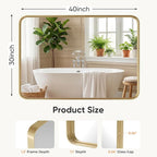 Sweetcrispy Bathroom Wall Mirror, 40x30 Inch Wall Mount Mirror for Over Sink, Modern Rounded Rectangle Vanity Mirrors with Matte Metal Framed, for Home Decor, Living Room, Bedroom, Gold