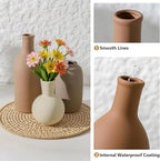 Textured Ceramic Vase Set of 3, Neutral Modern Farmhouse Decor for Pampas Grass Dried Flowers, Neutral Brown & Gray Pottery Vases for Living Room, Mantel, Shelf, Bedroom, Bathroom