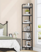 Hzuaneri Corner Shelf Stand, Corner Bookshelf, Plant Shelf, Corner Display Rack, Standing Shelf with Metal Frame for Living Room, Bathroom, Kitchen, Industrial Style, 6 Tier Black CS06604B