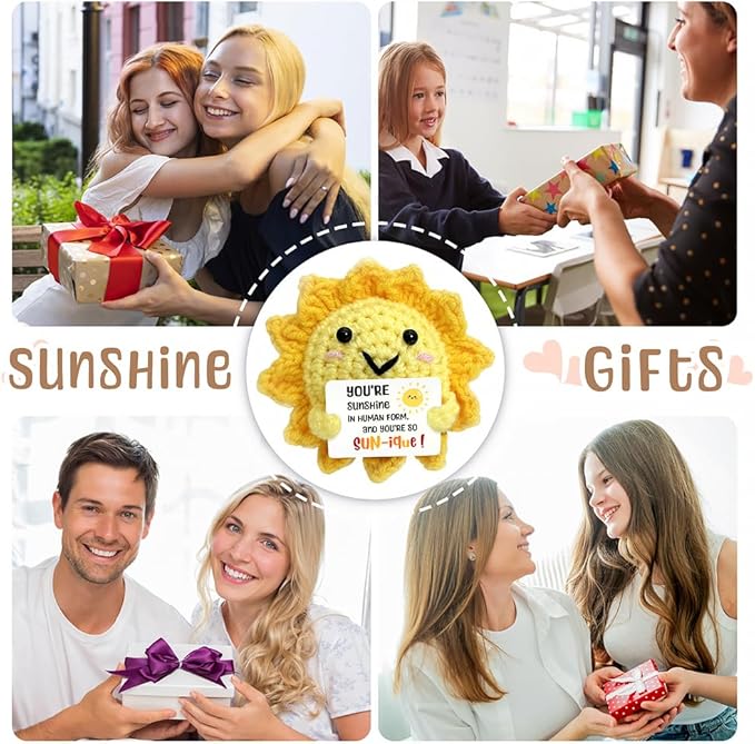 Positive Crochet Sunshine Dolls - Sunshine Gifts for Women, Men & Friend, Handmade Emotional Support Dolls, Uplifting Crochet Emotional Support Buddies | Encouraging Cheer Up Gifts for Anxiety Relief