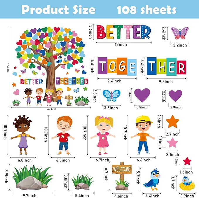 Adduster 108 Sheet Tree Bulletin Board Set - Classroom Tree Bulletin Board Set Heart Cutouts Classroom Bulletin Wall Decor Supplies for School Elementary Teacher Chalkboards (multi-colored)