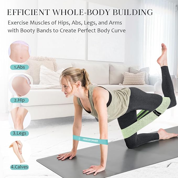 Wide Fabric Resistance Bands for Working Out, 3 Level Non-Slip Exercise Booty Bands for Women & Men Leg and Glutes with Hair Ties and Tape Measure - for Home Gym Workout, Yoga, Pilates