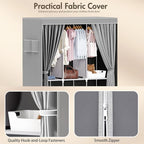 ALSO GO Portable Closet, Storage Organizer Wardrobe with Non-Woven Fabric Cover, with 3 Hanging Rods, 6 Storage Shelves and Side Pockets, Free Standing Clothes Rack with Non-Woven Fabric Cover, Grey