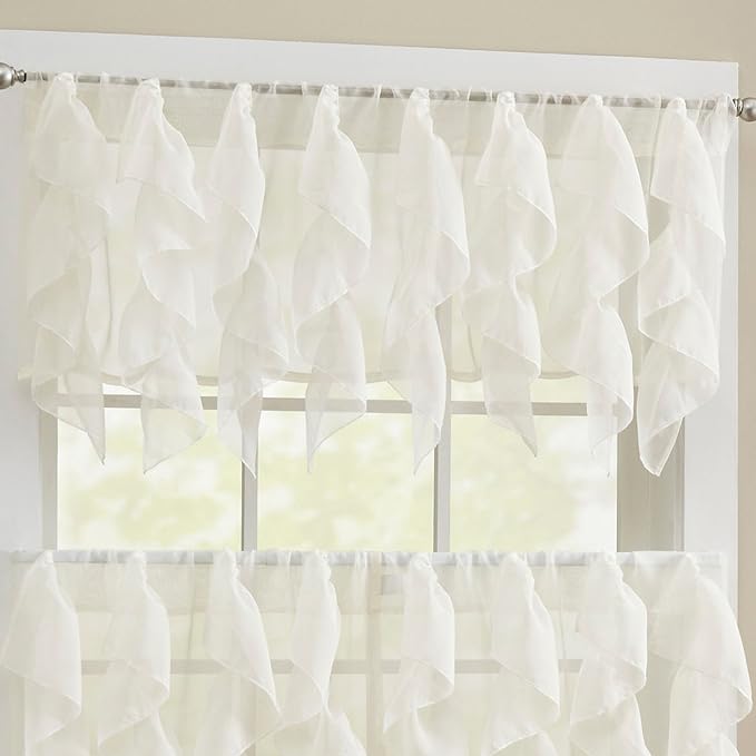 Sweet Home Collection Kitchen Window Tier, Swag, or Valance Curtain Treatment in Stylish and Unique Patterns and Designs for All Home Décor, Sheer Ivory