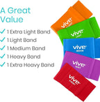 Vive Resistance Bands for Working Out (5 Pack) - Exercise & Workout Resistance Kit - Stretch, Elastic Loop Bands for Physical Therapy, Pilates, Yoga & Gym, for Men & Women