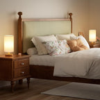 Fenmzee Small Lamps Set of 2 - Inline Control, Bedside Table Lamp for Bedroom with 3000K A15 LED Blub, Easy Assembly (Cream Shade - Wood Base Set of 2, 9" Inline Control)