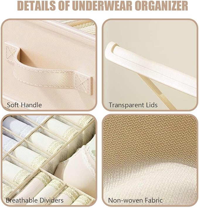 1 Pack Drawer Organizer Dividers with Lid, 17 Cell Underwear Organizer for Closet Organizers and Storage Boxes, Foldable Wardrobe Clothes Storage Bins for Underwear, Socks, Bras, Ties, Lingerie