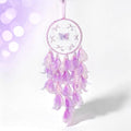Dream Catcher for Girls – Butterfly Center, Purple & White Mixed Feathers & Clear Beads, Purple Decor for Bedroom, Comes with a Decorative Box & White Raffia