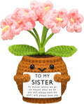 Wavwavw Sister Gifts Handmade Crochet Doll with Card Crochet Present for Sisters Sis Big Little Sister Birthday Wedding Home Decor(Pink Myosotis)