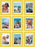 Vittanly 4x6 Picture Frames Set of 9, Shatter Resistant Plexiglass, Display 3.5x5 Pictures with Mat or 4x6 without Mat, Photo Frames for Wall or Tabletop, Engineered Wood, Yellow