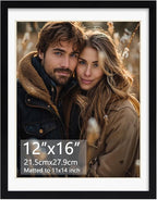 Rempry 12x16 Picture Frame, Display Pictures 11x14 with Mat or 12x16 Without Mat, Wall Hanging or Tabletop Photo Frame with Shatter Resistant Plexiglass, Black, 1 Pack
