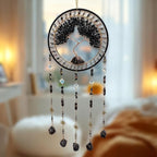 Crystal Tree of Life Dream Catchers with Stone Pendant Black Dream Catcher Wall Decor Handmade Dreamcatcher Wall Hanging Ornament for Bedroom Living Room Home Decor