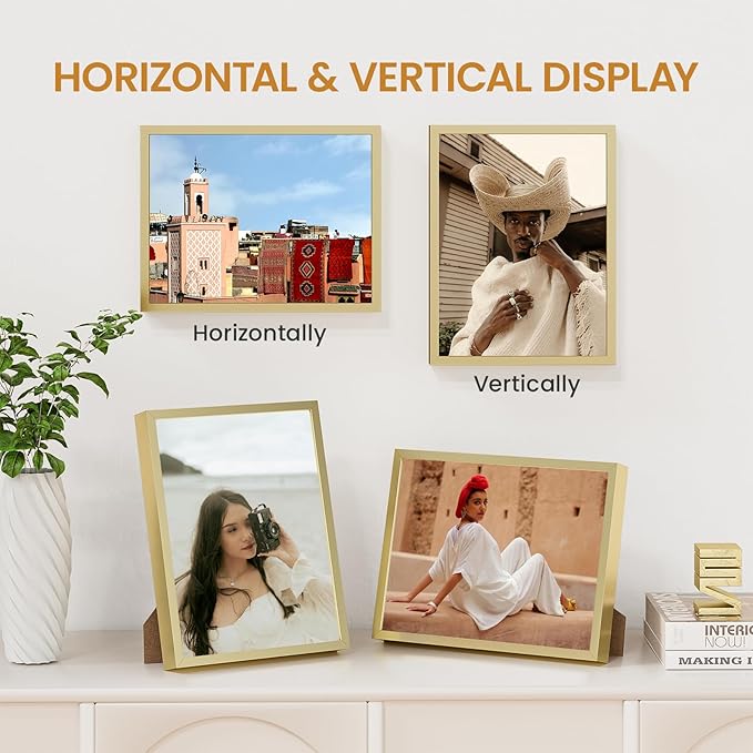 7x9 Aluminum Metal Picture Frame,Tempered Glass Gold Photo Frame 7x9 for Family Photo,Posters,Art,Document to Wall Mount Horizontally or Vertically