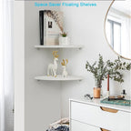 JORIKCHUO 12 inch Corner Wall Shelf Set of 2, Solid Wood Corner Floating Shelves for Wall, Round End Wall Mounted Floating Shelf for Bedroom, Living Room and Kitchen (White-12 inch)