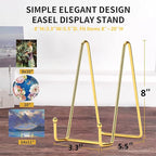 3 Pack 8 Inch Plate Stands for Display, Plate Holder Display Stand, Picture Frame Stand Black Metal Frame Holder Stands for Book,Small Easel,Decorative Plate,Photo and Platter,Tabletop Art-gold