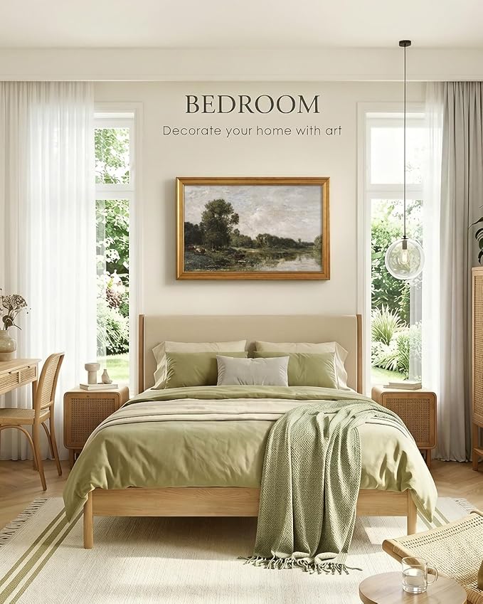 VIYYIEA Vintage Large Framed Wall Art for Living Room, Landscape Canvas Prints Home Decor, Painting Picture, Bedroom Wall Decor Gifts for Friends or Family -【Shadows on the Stream】-(36L x 24W)