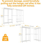 H5 Pro Heavy Duty Clothes Rack Wardrobe Closet for Hanging Clothes, Freestanding Garment Rack with Expandable Hanger Rods, Closet Organizer and Storage, (97.7-115.4")L x 15.7"W x 75.4"H, White
