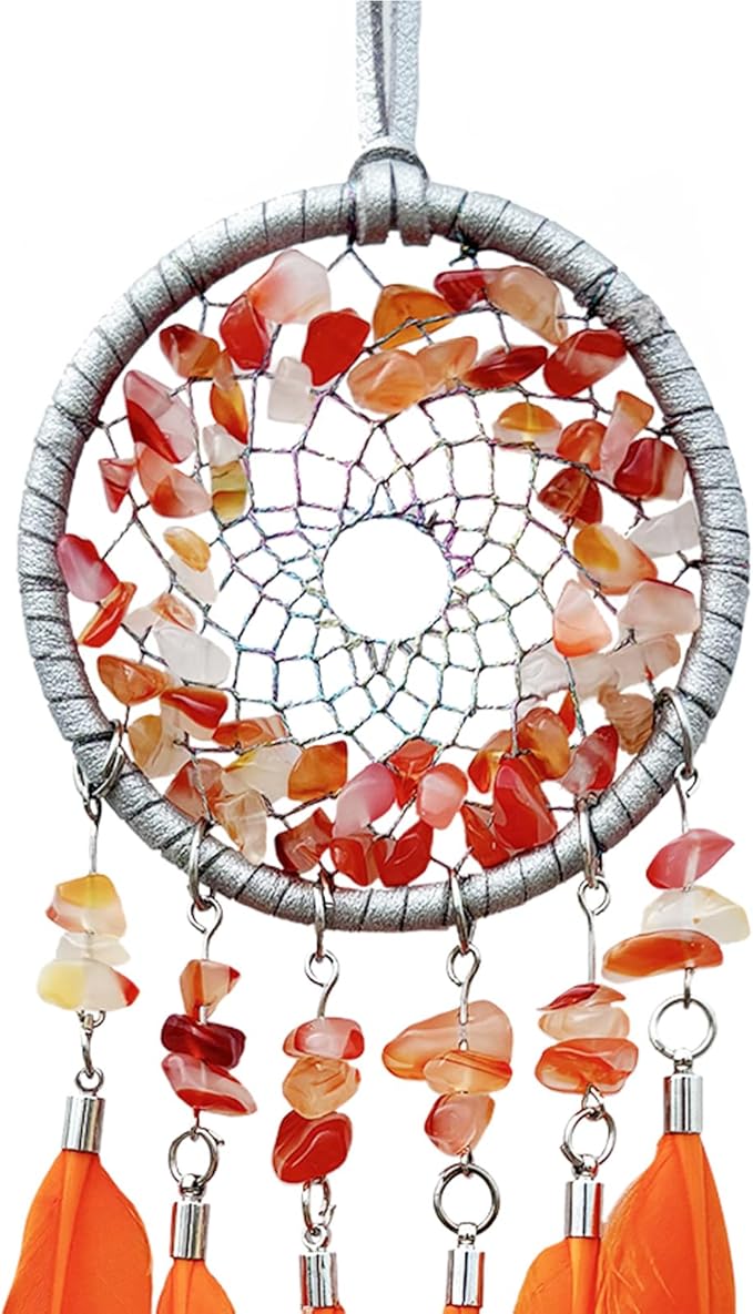 Mini Dream Catcher for Car Orange, Car Charms for Rear View Mirror Small Dream Catchers for Adults Crystal Home Wall Decor