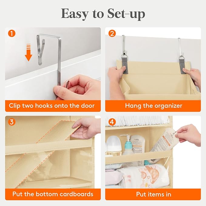 Lifewit 1 Pack Over the Door Organizer, Clear Window Hanging Storage with 4 Side Pockets, Anti Tilt 40 lbs Load Behind Door for Pantry, Nursery, Bathroom, Bedroom, Dorm, 10 Section, Beige