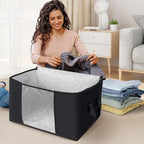 Fab totes Storage Bags,Clothes Blanket Storage Bins Foldable Closet Organizers with Reinforced Handle for Home Dorm Storage and Organization,Fabric Bags for Organizing Sheets,Clothing (Black,3 Pack)