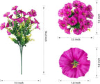 Artificial Flowers Fake Plants for Outdoors Decoration, 12 Bundles Silk Morning Glory with Eucalyptus Realistic UV Resistant Fuchsia Faux Flowers for Outside Planter Yard Patio Garden Home Indoor Urn