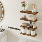 Fixwal Wood Floating Shelves, Wall Shelves Set of 4, Shelves for Wall Decor, with Invisible Brackets for Bathroom, Living Room,Bedroom and Kitchen(15.7in, Rustic Brown)