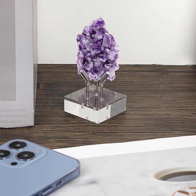 Hipiwe Acrylic Display Stand, Three Metal Peg Display Easel Small Acrylic Base for Sphere Crystal Ball Mineral Geodes Rock Agate Small Collectibles,Silver