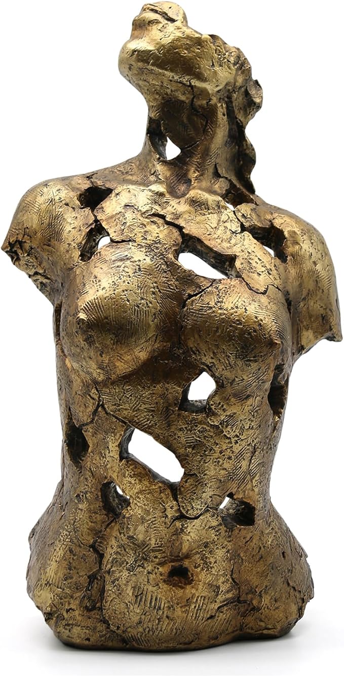 Lukitas Abstract Female Bust Statue and Sculpture, Lady Figurine Art Decor, Aesthetic Ornament for Office Living Room Bedroom, Golden, Resin 16"