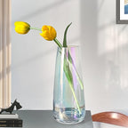 Aoderun Flower Vase Modern Home Decor Glass Vase for Bouquet 8.7" Centerpiece Decor Room Living Room Library Office Table Entryway Modern Farmhouse(Iridescent Clear)