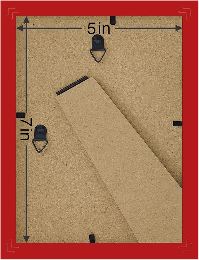 Vittanly 5x7 Picture Frames Set of 9, Shatter Resistant Plexiglass, Display 4x6 Pictures with Mat or 5x7 without Mat, Photo Frames for Wall or Tabletop, Engineered Wood, Red