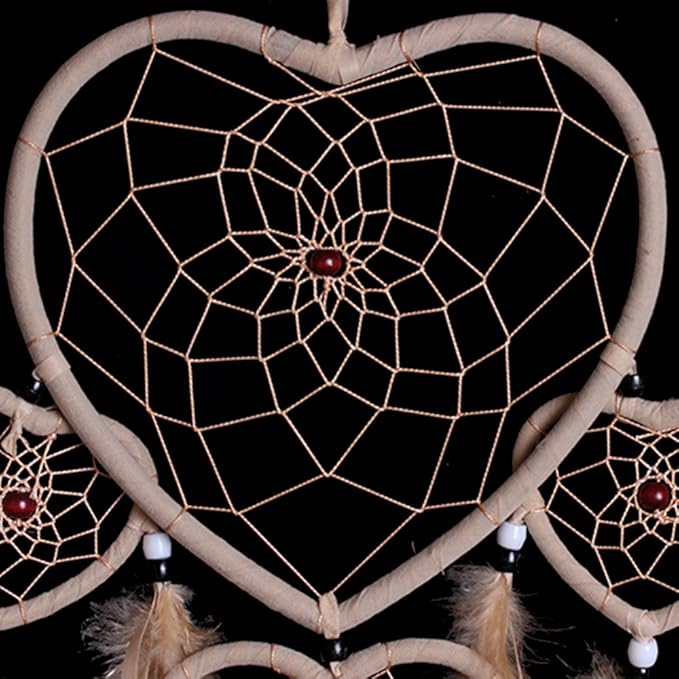 WESTONETEK Large Handmade Dream Catcher Traditional Dreamcatcher Feather Wall Hanging Decoration Ornaments Five Hearts Beige