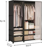 Portable Closet,Portable Closets for Hanging Clothes,Japanese Style Wardrobe with 2 Hanging Rods,6 Storage Shelves,43.3" L x 17.7" W x 65.1" H,Black