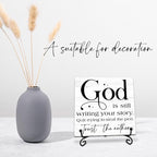 God Is Still Writing Your Story Wooden Sign - 5" Christian Wooden Plaque With Metal Support - Rustic Tabletop Home, Office Room Decor - Gifts For Family & Friends - A05