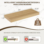 Acovy 24 Inch Floating Shelves, 3D Textured Wood Grain, 24"x9.25"x1.5" Inch Deep Floating Shelves for Wall, Wooden Shelves for Bathroom, Bedroom, Living Room, Natural, 2 Pieces