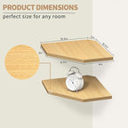 Corner Shelf Wall Mount, Floating Corner Shelves, Set of 2 Corner Wall Shelf Organizer, Rustic Wood Wall Storage Display Shelves for Living Room Bedroom Bathroom Kitchen, Rustic Brown, Oak