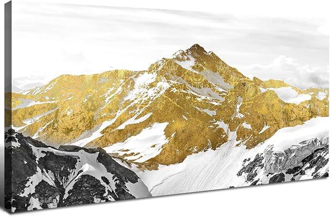 Golden Mountain Canvas Wall Art for Living Room Snowy Mountains Hill Landscape Wall Decor Abstract Black and Gold Mountain Scenery Print Picture Large Artwork for Bedroom Office Home Decoration 20x40"