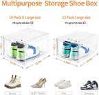 10 Pack Large Shoe Boxes Clear Plastic Stackable,Shoe Storage Organizer with Lids,Shoe Rack for Closet,Shoe Organizer and Shoe Containers for Sneaker Storage, Shoe Display Case Fit up to US Size 13