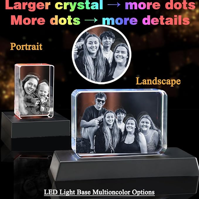 3D Crystal Photo, Personalized Customized Gifts for Mom,Couple,Wife,Women,Men,Baby Great with Your Own Photo,Customized Crystal Photo Frame
