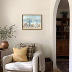 Framed Beach Canvas Wall Art, Blue Coastal Pictures Wall Decor Paintings, Ocean with White Floral Shell Poster Prints, Modern Seascape Artwork Home Decor for Living Room Bathroom 12x16 inch