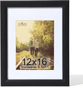 KTKDE 12x16 Picture Frame Real Glass,Poster frame Display Pictures 8.5x11 with Mat or 12x16 Without Mat, Modern Style Wood Composite Frame,Gallery Wall Frame Wooden Black，best gift