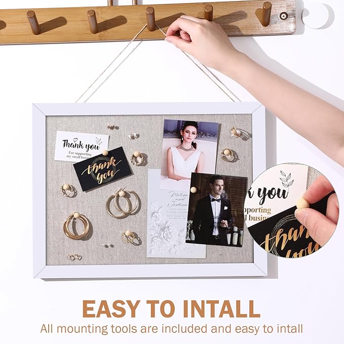 Teling 16 Pack Wood Bulletin Boards with Linen 12''x 16'' Cork Board for Walls with 90 Pushpin Decorative Wood Framed Display for School Office Home Decor (White)