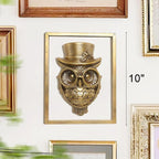 Newinhome Animal Heads Wall Decor (Includes Metal Frame) Halloween Resin Animals Sculptures Head Wall Hanging Decoration Gold vintage Wall Sculpture for Living Room Bedroom Office(Owl)