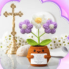 Wavwavw Christian Gift for Women Positive Handmade Crochet Doll with Bible Verse Prayer Card Inspirational Scripture Religious Crochet for Christmas Sunday Group Church(Purple Puff Flower)