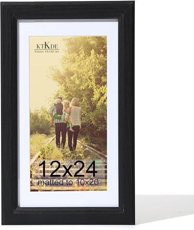 KTKDE 12x24 Picture Frame,Poster Frame Display Pictures 10 x20 with Mat or 12x24 Without, Tempered Glass,24 by 12 Black Wooden Frame Wall Gallery Photo Frame best gift
