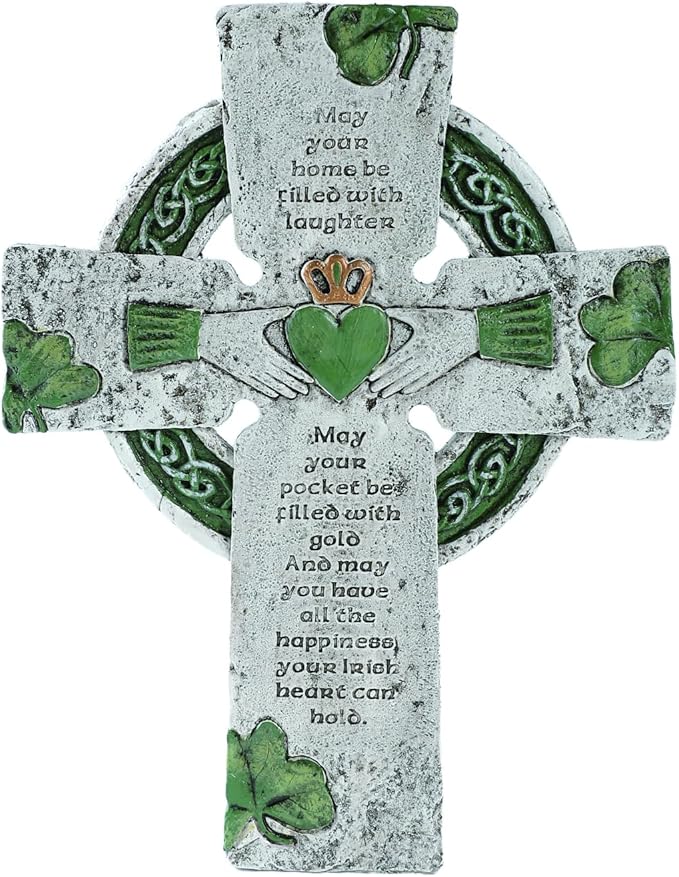 TALPGOD Celtic Cross Irish Blessing Wall Decor, Irish Wall Art for Home, Ireland Gifts, Catholic Cross, Green, 9.45 Inch x 7.48 Inch