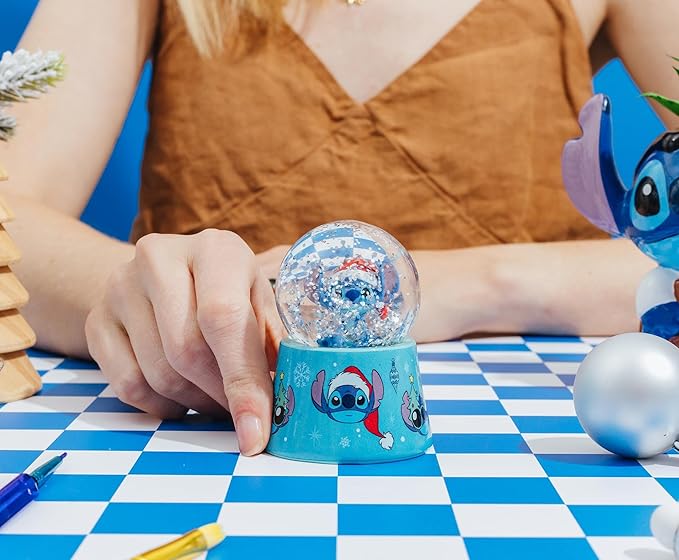 Disney Lilo & Stitch Santa Stitch Mini Light-Up Snow Globe with Swirling Glitter Display | 3 Inches Tall